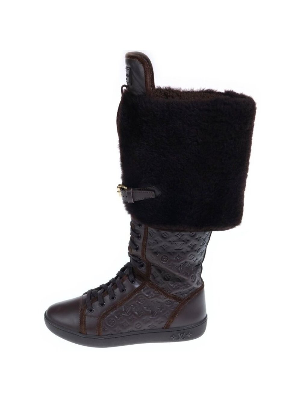 Louis Vuitton Monogram Polka Shearling Long Boots Brown